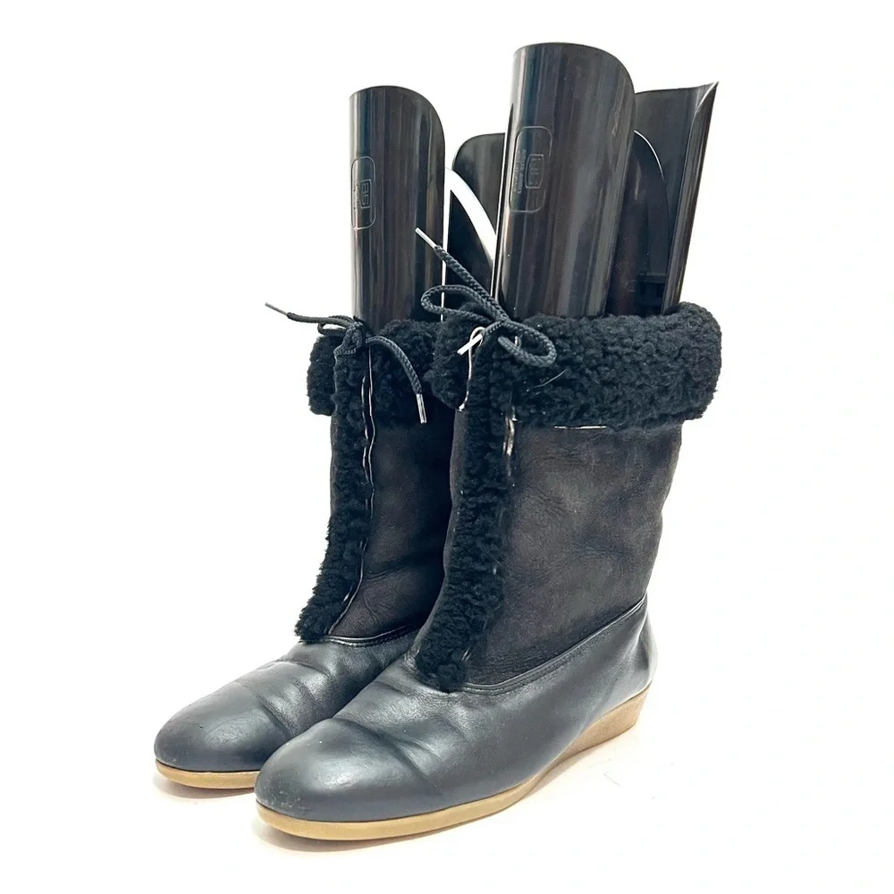 Vintage 1970s black suede and leather faux shearling pull on winter snow boots